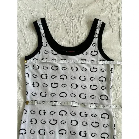 GUESS Monogram G Logo Mini Dress Black White Knit Bodycon Sheath Women’s Size M - Picture 8 of 12